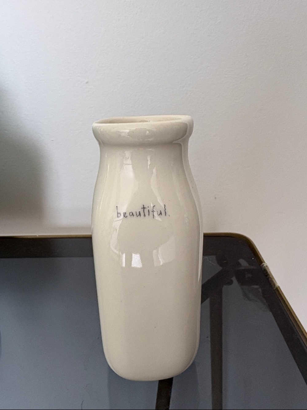 Mini Cream Ceramic Vase with "beautiful" Script - Home Accents